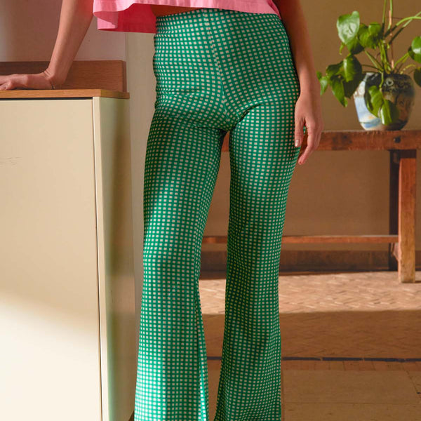 Organic Cotton Flared Trousers / Παντελόνι με φαρδιά γραμμή από οργανικό βαμβάκι - Green Gingham