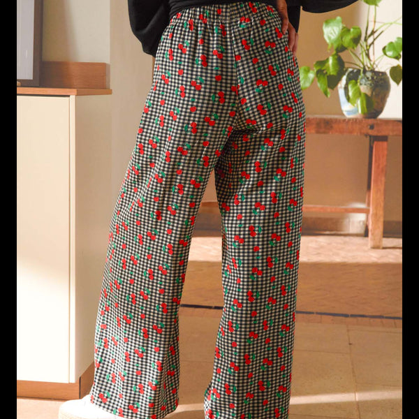 Flowy Trousers / Παντελόνι από EcoVero βισκόζη με φαρδιά γραμμή - Black gingham cherry