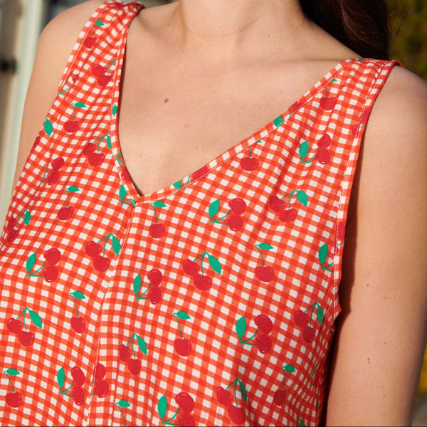 Playsuit Gingham Cherry Red/ Ολόσωμη Φόρμα από EcoVero βισκόζη - Cherry Red