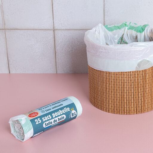 Roll of 25 Drawstring Bathroom Trash Bags / Ρολό με 25 σακούλες απορριμμάτων μπάνιου με κορδόνι - 8L