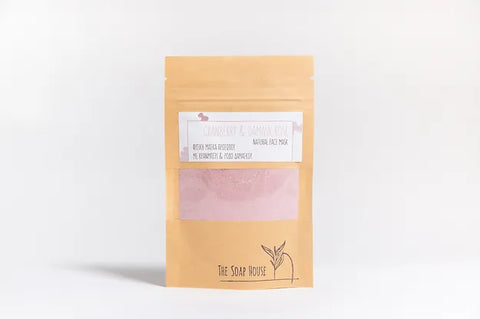 Natural Face Mask - Pink Clay, Cranberry & Damask Rose/ Φυσική μάσκα με ροζ άργιλο, κράνμπερι & ρόδο Δαμασκού