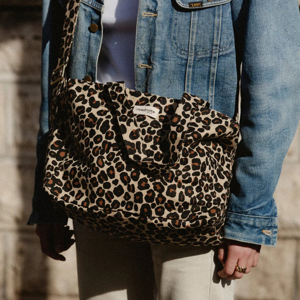 Sauval the city bag – Recycled cotton Leopard Beige sand / Sauval the city bag – Ανακυκλωμένο βαμβάκι Leopard Μπεζ άμμου