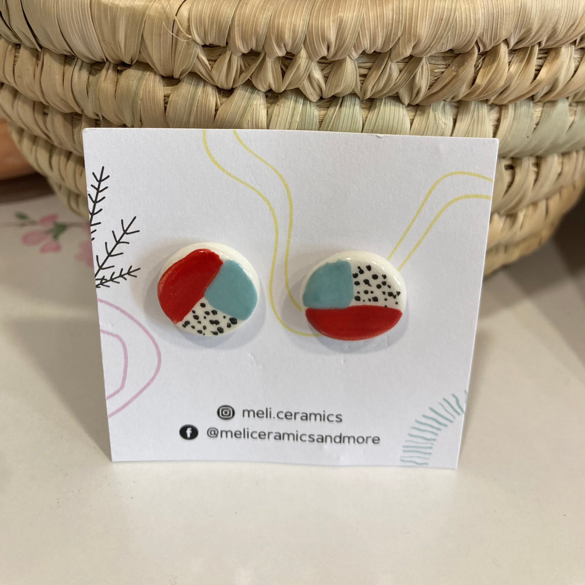 Ceramic stud earrings - Tricolor / Κεραμικά καρφωτά σκουλαρίκια - Τρίχρωμα