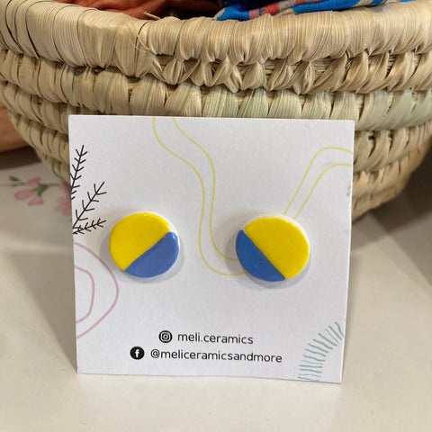 Ceramic stud earrings - Yellow blue / Κεραμικά καρφωτά σκουλαρίκια - Κίτρινα μπλε