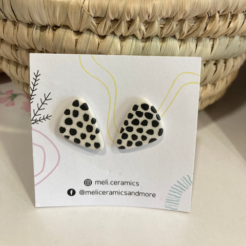Ceramic stud earrings - Black dots / Κεραμικά καρφωτά σκουλαρίκια - Μαύρες κουκκίδες