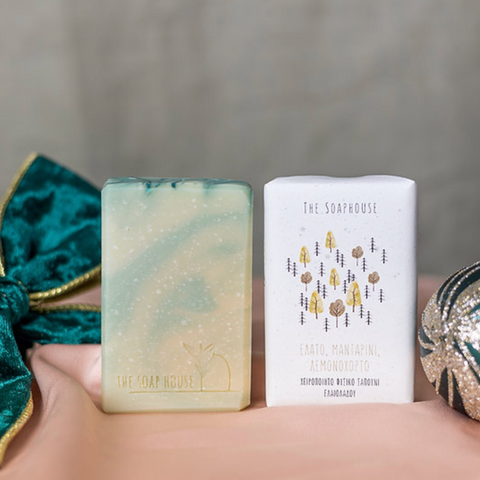 Handmade soap with fir, tangerine & lemongrass - Orange scent / Χειροποίητο σαπούνι με έλατο, μανταρίνι & λεμονόχορτο - 110 gr