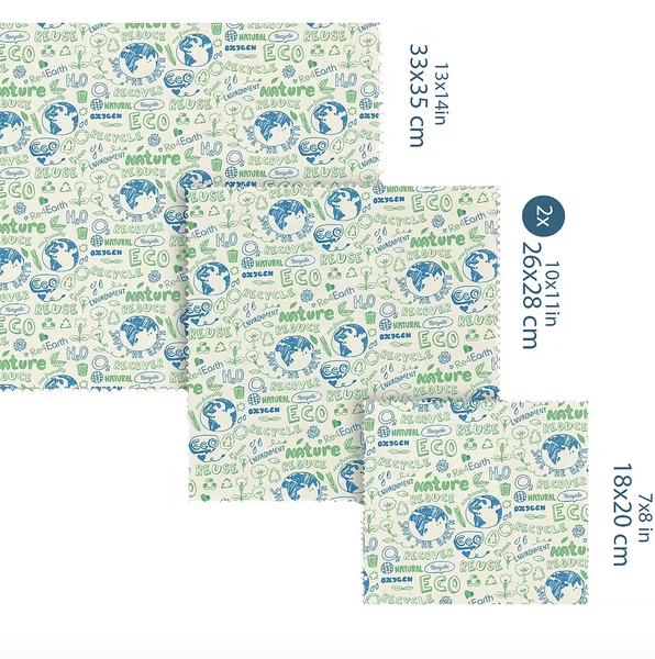 Set of 4 Beeswax Wraps / Σετ 4 Κερομάντηλa τροφίμων - Squarred