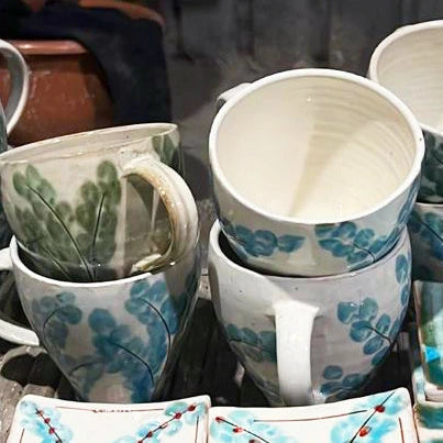 Sabbah Large Mug Green Flowers / Μεγάλη Κούπα Sabbah με Πράσινα Λουλούδια