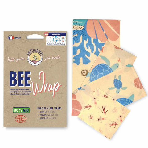 Set of 4 organic Beeswax Wraps - Σετ 4 βιολογικά τεμαχίων Κερομάντηλα Τροφίμων - Ocean