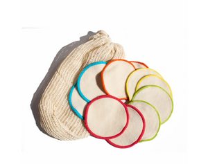 Set of 10 Reusable Organic Cotton Makeup Remover Pads + Net bag - Σετ 10 pads ντεμακιγιάζ από οργανικό βαμβάκι + δίχτυ τσάντα