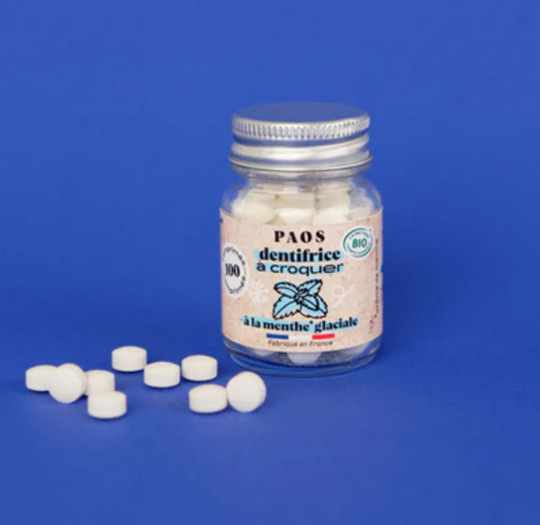 Toothtabs in refillable glass jar - Organic / Οδοντόταμπλετες σε επαναγεμιζόμενο γυάλινο βάζο  - Fresh Mint - Icy Mint - Strawberry