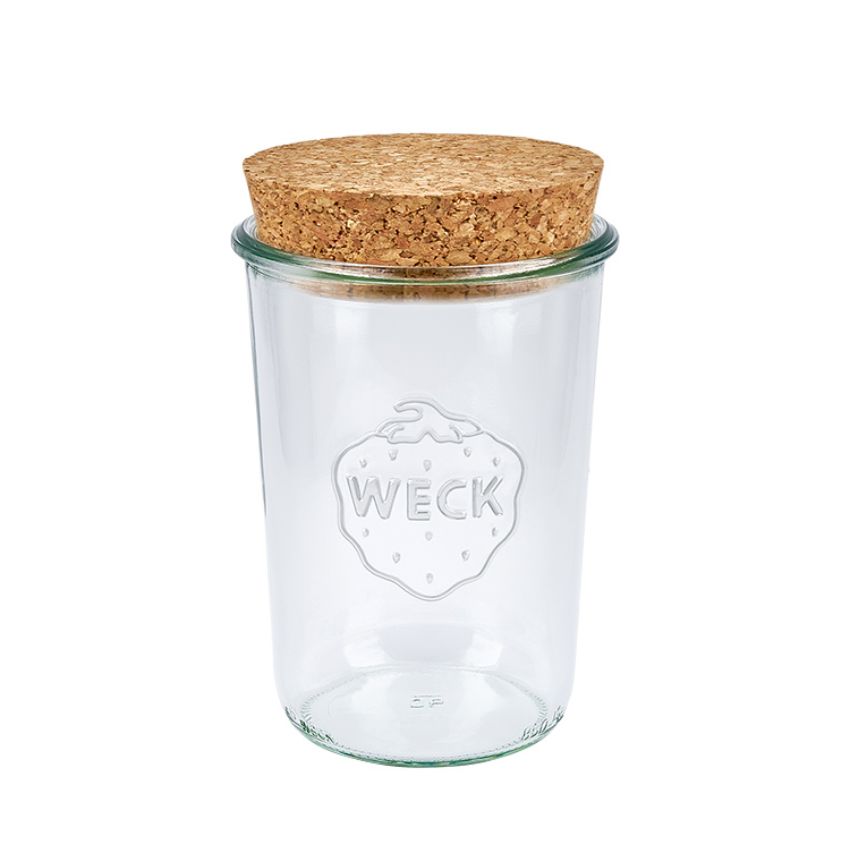 Glass storage jar + cork stopper / 900ml  - Γυάλινο βάζο αποθήκευσης + πώμα από φελλό / 900 ml